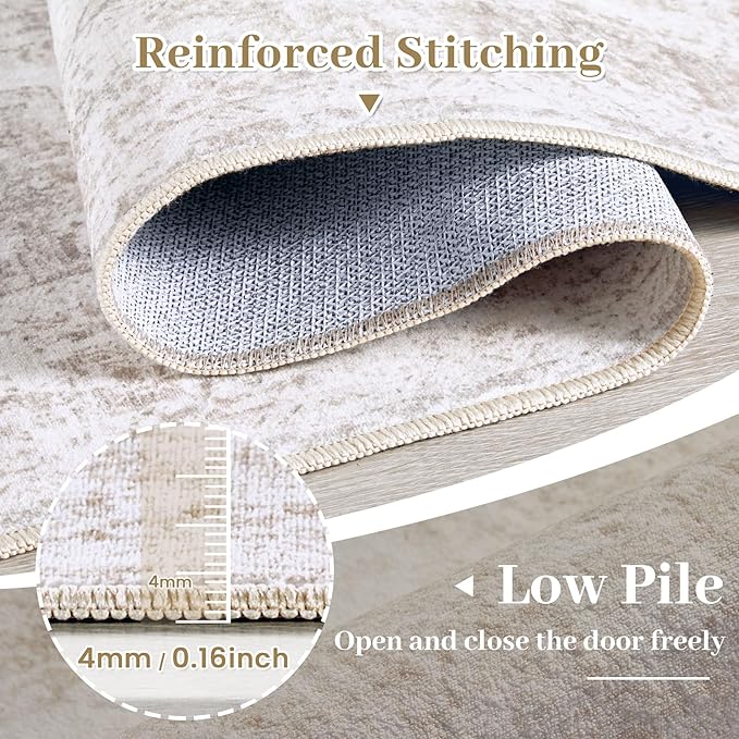 Area Rug 9x12 Living Room Rug, Machine Washable Vintage Distressed Medallion Rug Non-Slip Soft Low Pile Large Indoor Rugs for Bedroom Kitchen Dining Room Office(Beige,9'x12')