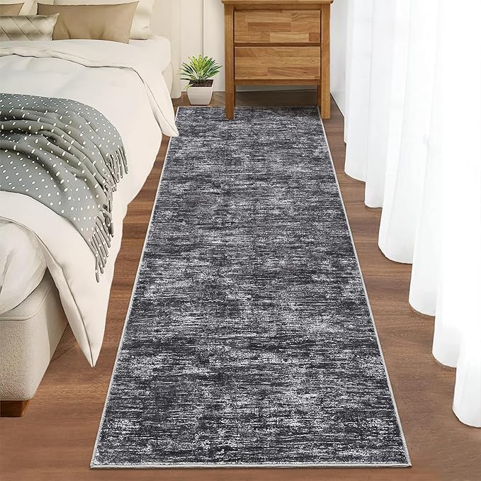 Garvee 2x6 Kitchen Rugs Non Slip Washable Bathroom Runner Rug, Non Shedding Low Pile Soft Area Rug Stain Resistant Foldable Minimalist Farmhouse Mats for Bedroom Entryway, Dark Grey