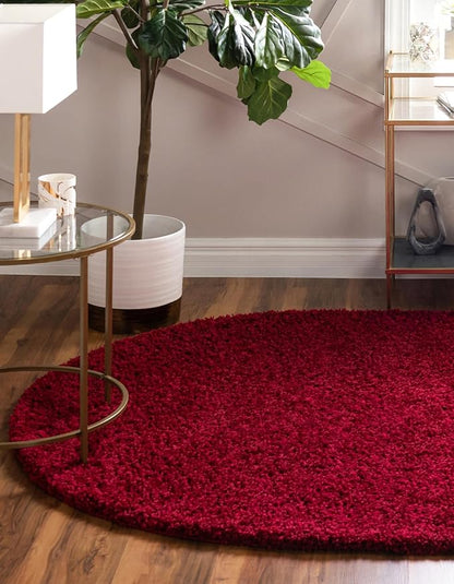 Unique Loom Solid Shag Collection Area Rug (3' 3" x 5' 3" Oval, Cherry Red)