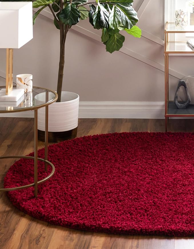 Unique Loom Solid Shag Collection Area Rug (7' 10" x 10' Oval, Cherry Red)