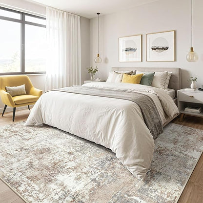 7x9 Area Rug Living Room: Machine Washable Large Abstract Soft Rugs Stain Resistant Indoor Floor Non Slip Accent Carpet for Bedroom Nursery Playroom Office Dining Room Dorm Home House- Brown