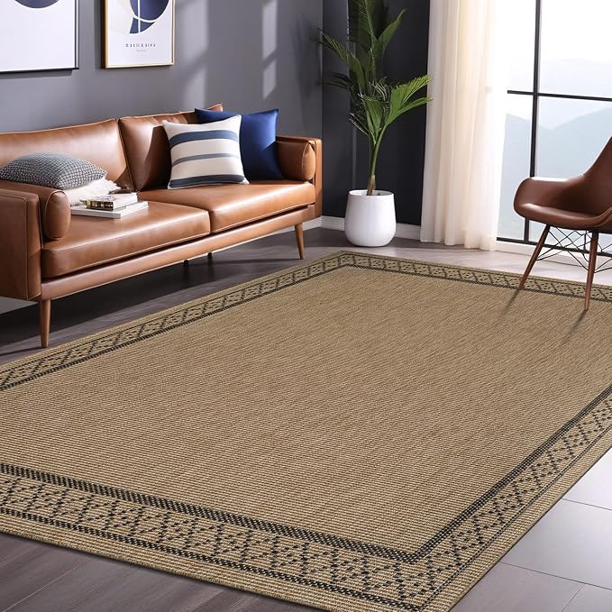 Easy Jute Rugs 5x7 Frame Natural Color Living Room Indoor Outdoor Area Rug for Patio and Kitchen Rug High Traffic Washable Easy to Clean Solid Boho Woven Design Carpet (5 x 7)