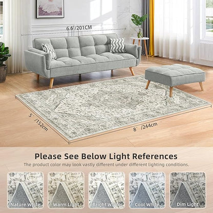 5x8 Area Rugs for Bedroom - Washable Rug 5x8 Rugs Vintage Large Carpet Non-Slip Boho Rug for Living Room Dining Room Nursery Area Rugs Print Floor Rug Cream