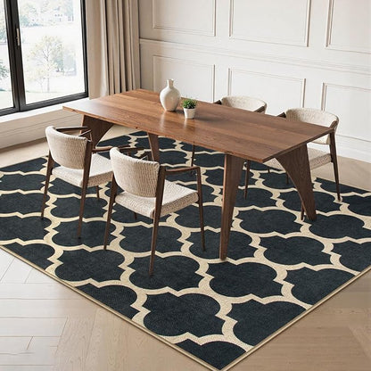 Lahome Moroccan Outdoor Rug 5x7, Easy Jute Black Washable Rugs for Patio Living Room, Geometric Trellis Woven Area Rug Non Slip for Backyard, Thin Non Shedding Farmhouse Carpet for Bedroom