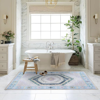 Fame Living Washable Area Rug. Modern Farmhouse. Vintage. Turkish. Bohemian. Distressed. Oriental. Traditional. Rugs for Living Room. Dining. Bedroom. Office. Entryway. Foyer. (856PBl, 2' x 3')