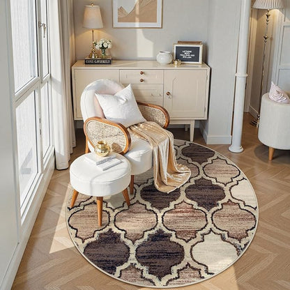 Lahome Moroccan Round Rugs - 4x4 Washable Non-Slip Small Round Area Rug Throw Soft Circle Rugs for Bedroom, Modern Print Indoor Round Carpet for Entryway Sofa Kitchen Living Room (Coffee, 4Ft-Round)