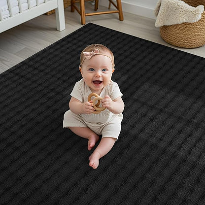CAMILSON Modern Black Non Slip Rug 4x6 Ultra Soft High Pile Area Rugs Non Skid Rubber Backing Durable & Easy to Clean Carpet for Living Room Bedroom Kids Room Indoor Use (4 x 6 Black)