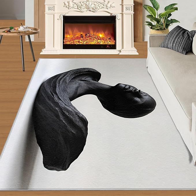 3x5 Sculpture Art Dorm Rug - 3D Portrait Small Rugs for Bedroom, Female Bust Area Rug Washable Non Slip for Bedroom Kitchen Living Room Entryway