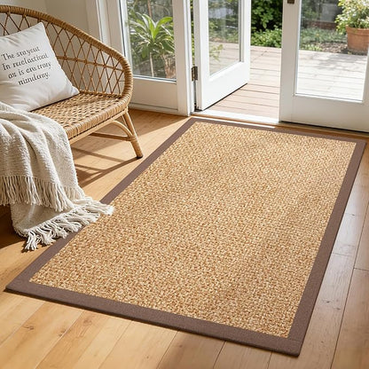 Washable Runner Rug 3x5 Jute Like Entryway Indoor Runner Mat Rugs Non Slip, Woven Soft Farmhouse Area Boho Floor Carpet for Hallway Kitchen Laundry Hall Backdoor Bedroom Living Room, Brown