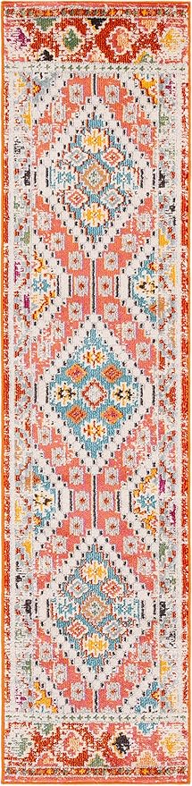 SAFAVIEH Madison Collection Runner Rug - 2' x 8', Rust & Pink, Boho Diamond Distressed Design, Non-Shedding & Easy Care, Ideal for High Traffic Areas in Living Room, Bedroom (MAD418Q)