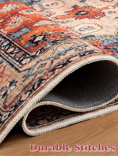 SERISSA Runner Rug for Hallways, 2'6"x14' Washable Non Slip Kitchen Runner Rug, Extra Long Boho Rug Ultra Soft Vintage Tribal Print Floor Carpet for Bedroom Hallway Entryway Bathroom Laundry Room