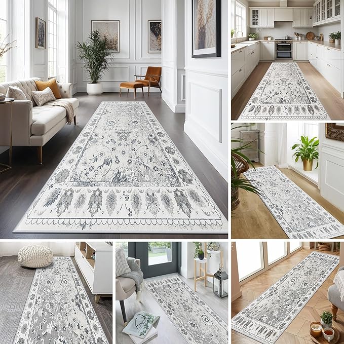Kitchen Runner Rug 2.6x8 Washable Runner Rug Vintage Entryway Hallway Runner Rugs with Non Slip Rubber Backing Distressed Area Rug Runners Carpet for Farmhouse, Living Room, Bedroom, Laundry