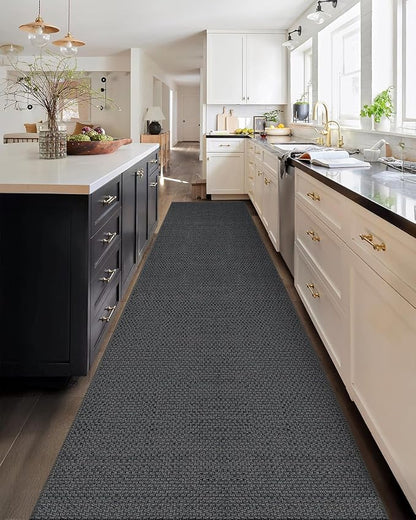 Color&Geometry Door Mat 2'4"x10' Runner Rug with Rubber Backing, Non Slip Washable Hallway Rug, Carpet Runners for Hallway Living Room Bedroom, Grey (Rolled-up NO Creases)
