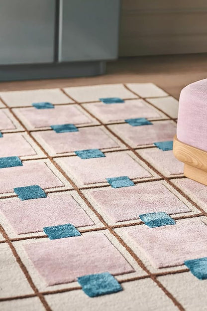 Greer Wool Area Rug - Chic Hand-Tufted Mauve, Blue, and Beige Design for Stylish Home Decor (5x8 Ft)