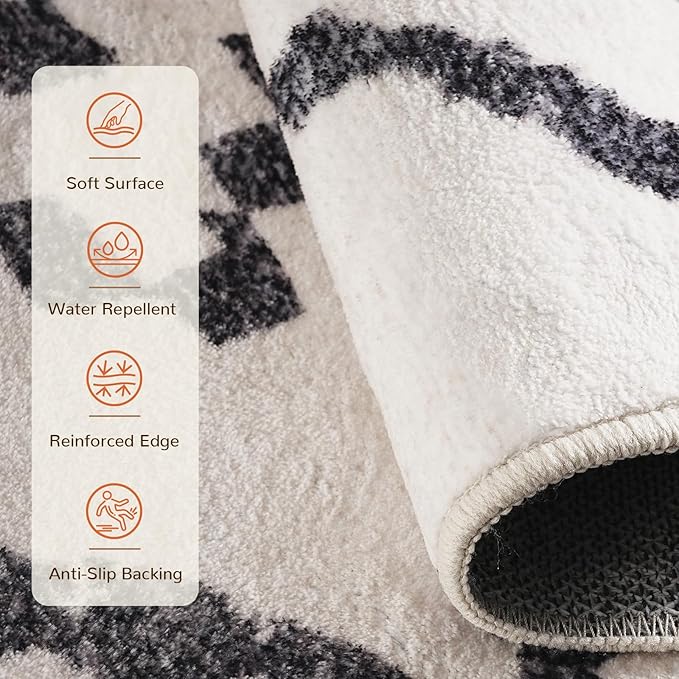 Area Rug 2x8 Rug Machine Washable Non-Slip Low Pile Print Pattern Western Rug for Living Room Bedroom Entryway Tribal Series -Navywhite/Black
