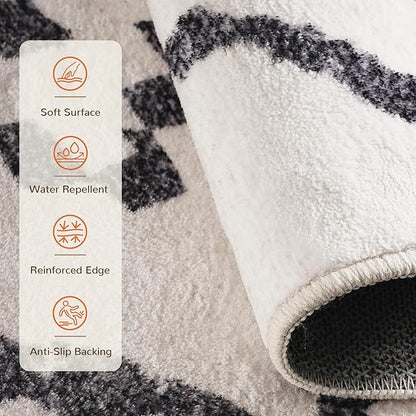 Area Rug 2x10 Rug Machine Washable Non-Slip Low Pile Print Pattern Western Rug for Living Room Bedroom Entryway Tribal Series -Navywhite/Black