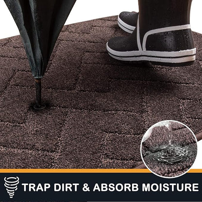 PURRUGS Dirt Trapping Door Mat 34" x 59", Non-Slip Machine Washable Entry Rug, Shoe Scraper, Dog Doormat, Super Absorbent Welcome Mat for Front & Back Door, Muddy Wet Shoes & Paws, Brown