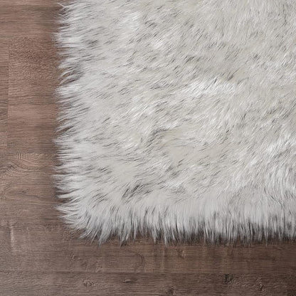 Latepis White with Grey Tips Sheepskin Rugs 4x6, Faux Fur Rug for Living Room, Fluffy Washable Rugs for Bedroom, Teen Room Decor, Rectangle