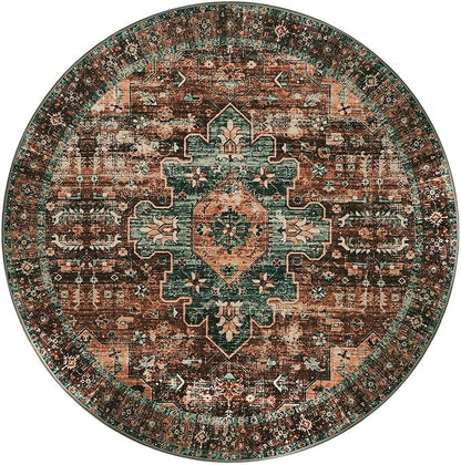 Moynesa Ultra-Thin Washable Round Rug - 4Ft Round Area Rugs for Bedroom Brown Bathroom Circle Mat, Non Slip Non Shedding Low Pile Indoor Floor Carpet for Living Room Coffee Table Kitchen, Brown