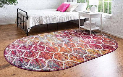 Rugs.com Lattice Frieze Collection Rug – 7' x 10' Oval Multi Medium Rug Perfect for Living Rooms, Large Dining Rooms, Open Floorplans