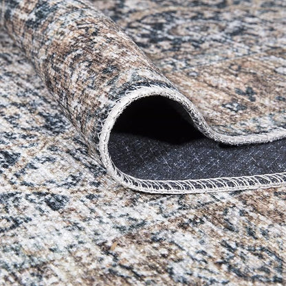 Bloom Rugs Caria Washable Non-Slip 5x7 Rug - Dark Blue/Tan Traditional Area Rug for Living Room, Bedroom, Dining Room, and Kitchen - Exact Size: 5' x 7'
