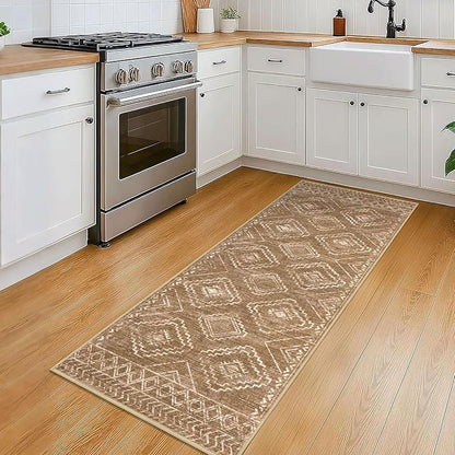 KILOCOCO Boho Kitchen Runner Rug 2x5 Washable Runner Rug, Soft Runners for Hallways Non Slip Printed Distressed Laundry Room Rugs, Low-Pile Rugs for Entryway/Bedroom/Living Room, Yellow Brown Orange
