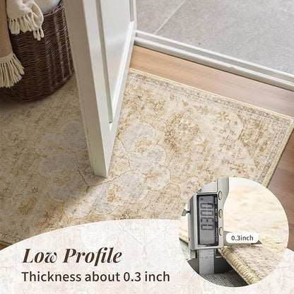 tchdio 2x3 Entryway Rug, Non Slip Front Door Mat Small Washable Rugs, Soft Low Pile Small Area Rug Vintage Doormat, Stain Resistant Rug for Entrance, Kitchen (Beige, 2'x3')