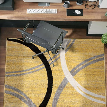 Rugshop Wavy Circles Design Area Rug, Non-Shedding Carpet for Entryway, Bedroom, or Office, Yellow, 3'3" x 5'