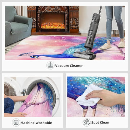 Peacock Rugs for Living Room - 6x9 Rug, Fantasy Peacock Area Rugs for Bedroom, Peafowl Rug, Girls Room Washable Carpet, Aesthetics Carpet - Peafowl Home Decor & Gifts