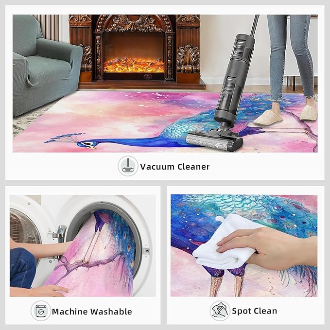 Peacock Rugs for Living Room - 2x3 Rug, Fantasy Peacock Area Rugs for Bedroom, Peafowl Rug, Girls Room Washable Carpet, Aesthetics Carpet - Peafowl Home Decor & Gifts