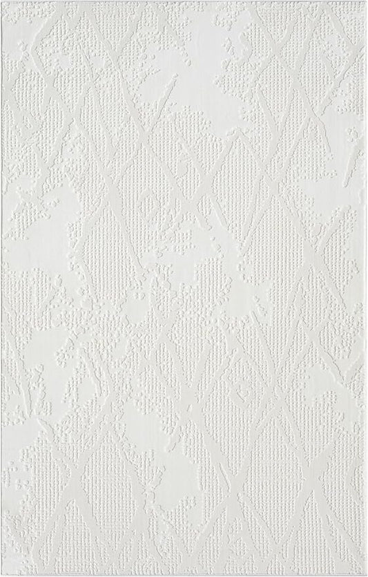 Adel Modern Area Rug for Living Room, 4x6 Rustic Distressed Abstract Cream Neutral Rug, Medium Pile Stain Resistant Carpet for Bedroom, Dining Room or Kitchen (4' x 6', Cream)