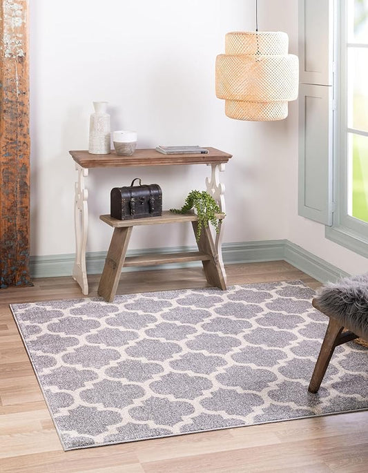 Rugs.com Lattice Collection Rug – 10 Ft Square Light Gray Medium-Pile Rug Perfect for Living Rooms, Kitchens, Entryways
