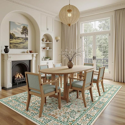 5x7 Area Rugs Living Room Rug - Floral Vintage Morris-Inspired Washable Carpet, Low Pile Non-Shedding Stain Resistance Boho Soft Carpet for Bedroom, Dining Room, Office, Farmhouse (5'x7' Beige Green)