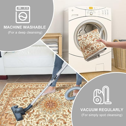 COMSLE Boho Washable Runner Rug for Hallway Faux Wool Small Kitchen Area Rug Distressed Throw Rug Non-Slip Laundry Room Carpet Runner for Entryway Indoor Bedroom, 2' x 8'