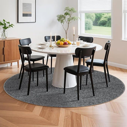 LBRO2M Easy Jute Solid Area Rug 4X4 Round Washable Rugs for Living Room Dining Room Bedroom Natural Jute Look Indoor Outdoor Rug Durable, Solid Non Shedding Eco Friendly (4X4 Black Gray)