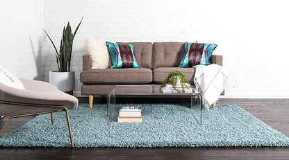 Unique Loom Solid Shag Collection Area Rug (5' 1" x 8' Rectangle, Light Slate Blue)