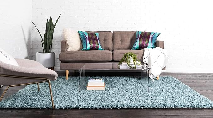 Unique Loom Solid Shag Collection Area Rug (10' x 13' 1" Rectangle Light Slate Blue)