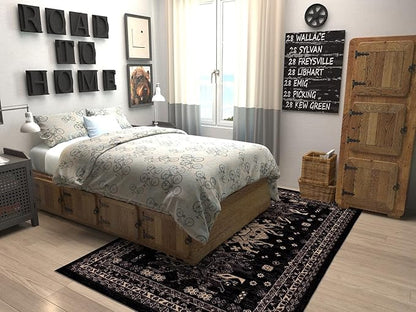 Unique Loom Taftan Collection Border Geometric Tribal Inspired Design Area Rug (5' 0 x 8' 0 Rectangular, Black/ Gray)