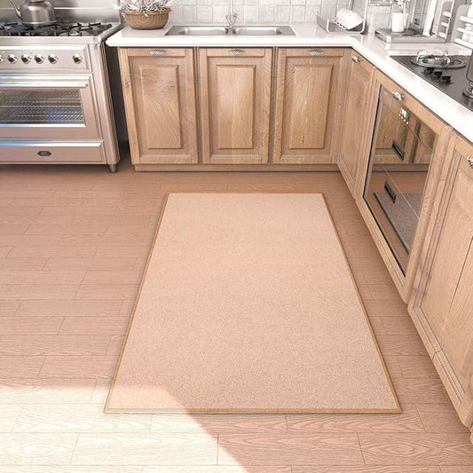Area Rug with Non Slip Rubber Backing, Washable Soft Floor Carpet for Living Room, Kitchen, Entryway Indoor, Bedroom, Laundry, Low Pile Area Rugs, Solid Color with Pointillism Style (Camel, 3' * 5')