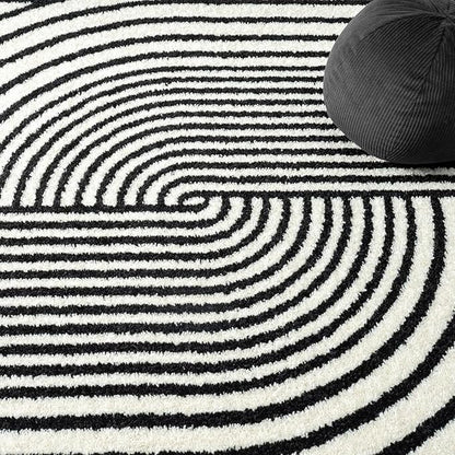 Abani Nuevo Collection Area Rug - Mid-Century Black and White Arch Knot Design - 9' x 12' - for Living Room, Bedroom & Office
