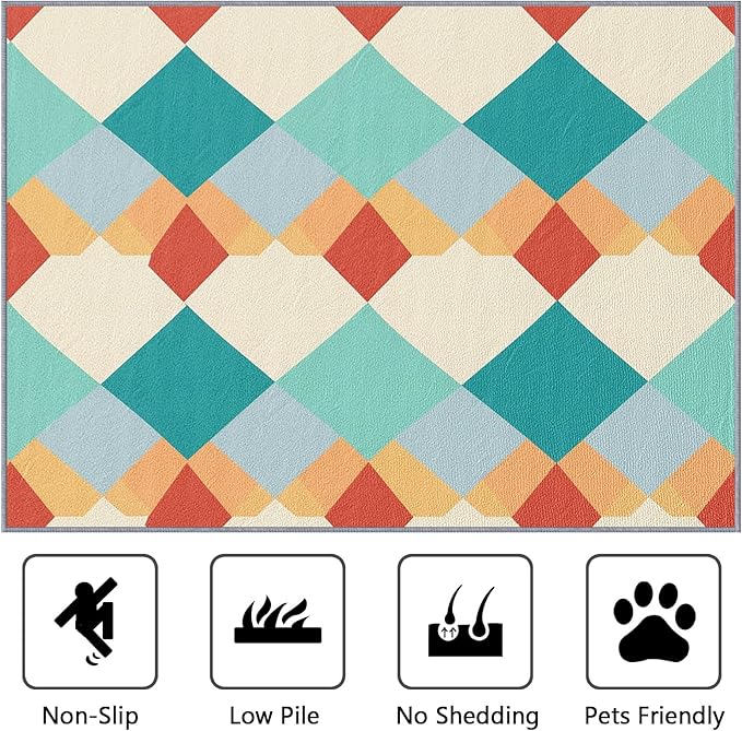 Geometric Large Area Rug 8x10 - Colorful Retro Mid Century Modern Rugs for Living Room Non Slip Low Pile Machine Washable Dining Room Rug, Geometric Carpet Home Decor & Gifts