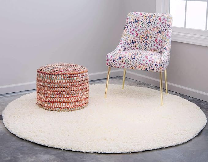 Unique Loom Solid Shag Collection Area Rug (6' 1" Round, Pure Ivory)