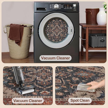 Tangsoo 5x7 Area Rug Washable Rug for Living Room, Vintage Rugs Indoor Non Slip Large Area Rugs, Print Carpet, Soft Low Pile Rugs Foldable Floor Rug for Bedroom Dining Room Dorm Dark Blue/Orange