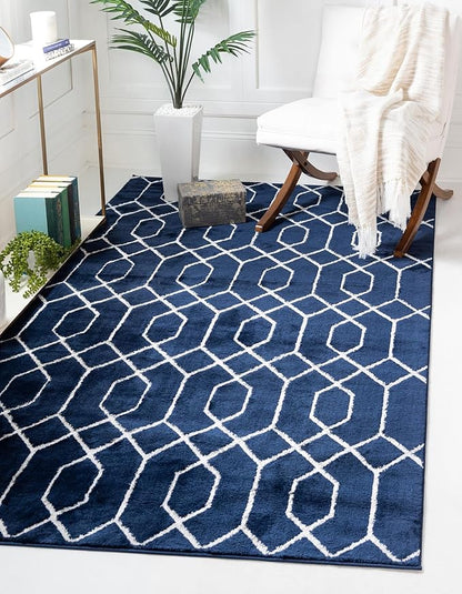 Unique Loom Marilyn Monroe Glam Collection Area Rug - Trellis (10'x 13' Rectangle, Navy Blue Silver/ Silver)
