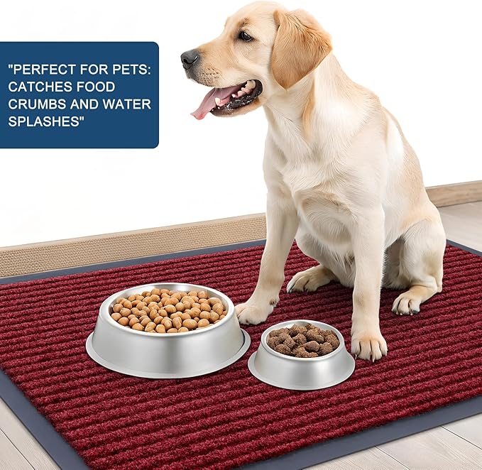 OLANLY Front Door Mat Indoor Outdoor Entrance, Waterproof Heavy Duty Doormat, Fade Resistant, Low Profile, Easy Clean Patio Porch Welcome Floor Mats for Entry, 47x17, Wine Red