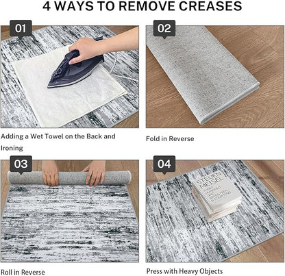Modern Abstract Runner Rug 2.6x10, Black Grey White Washable Long Kitchen Runner Non-Slip Soft Hallway Rug Runner Thin Print Faux Wool Carpet for Entryway Bedroom Laundry Room Indoor Home Decor