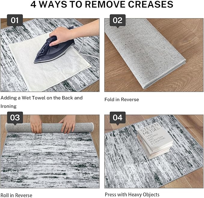 Modern Abstract 4x6 Living Room Washable Rug Non-Slip Soft Bedroom Area Rug Black Grey White Thin Print Faux Wool Floor Carpet Throw Rugs for Nursery Playroom Dining Room Indoor Home Decor