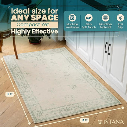 Istana 3x5 Area Rug - Green Modern Rugs for Living Room 3x5 - Foldable Rugs for Bedroom/Living Room Rug - Stain Resistant Washable Rug - Eco-Friendly Small Area Rugs