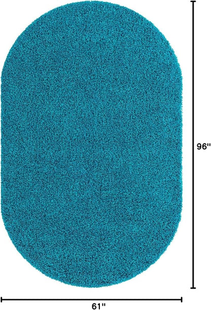 Unique Loom Solid Shag Collection Area Rug (5' 1" x 8' Oval, Turquoise)