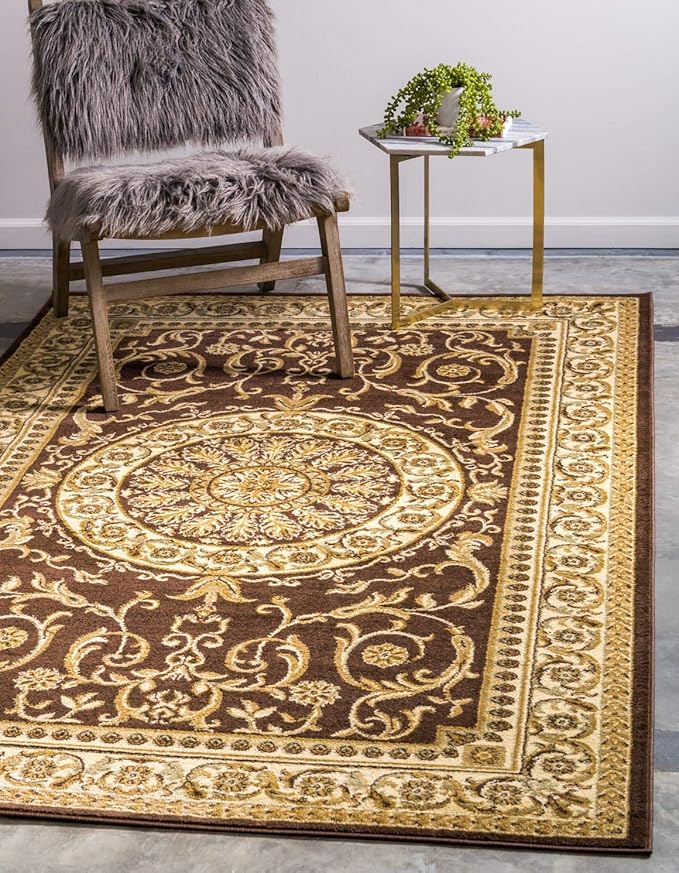 Unique Loom Versailles Collection Traditional Classic Medallion Floral Motif Area Rug (10' 0 x 13' 0 Rectangular, Brown/ Ivory)
